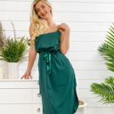 Green Large Satin Midi Dress with Adjustable Straps and Waist Tie Detail