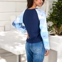 Blue Large Tie-Dye Sleeve Wrap Top with V-Neck and Waffle Knit Texture