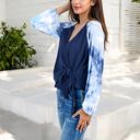 Blue Large Tie-Dye Sleeve Wrap Top with V-Neck and Waffle Knit Texture