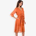  3/4 Sleeve Button Down Dress With Tie Waist And Textured Details