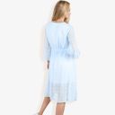 Blue Large 3/4 Sleeve Button Down Dress With Tie Waist And Textured Details