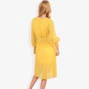 Yellow Large 3/4 Sleeve Button Down Dress With Tie Waist And Textured Details