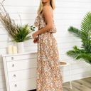 Off-white Large Strapless Maxi Dress with Ruffle Bodice and Tropical Leaf Print