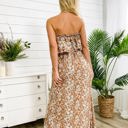 Off-white Medium Strapless Maxi Dress with Ruffle Bodice and Tropical Leaf Print