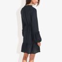 Black Large V-Neck Mock Neck Tie Detail Clip Dot Bishop Sleeve Mini Flared Dress