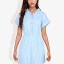  Short Sleeve Striped Shirt Dress with Button Front and Elastic Waist Casual Summer Dress