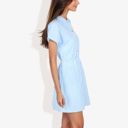  Short Sleeve Striped Shirt Dress with Button Front and Elastic Waist Casual Summer Dress