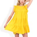  Sleeveless Ruffle Trim Tiered Babydoll Dress with Flowy Fit for Casual Summer and Beach Wear