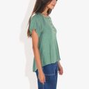  Button Down Detail Round Neck Raglan Short Gathered Sleeve Flared Top