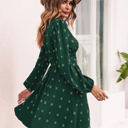 Green Large Long Sleeve Dress with Smocked Waist and Textured Dot Pattern