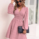 Pink Large Long Sleeve Dress with Smocked Waist and Textured Dot Pattern