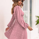 Pink Large Long Sleeve Dress with Smocked Waist and Textured Dot Pattern