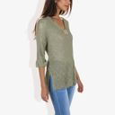  Lightweight Long Sleeve Knit Top with Notch Neck and Rolled Cuffs