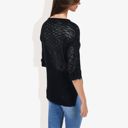 Black Large Lightweight Long Sleeve Knit Top with Notch Neck and Rolled Cuffs