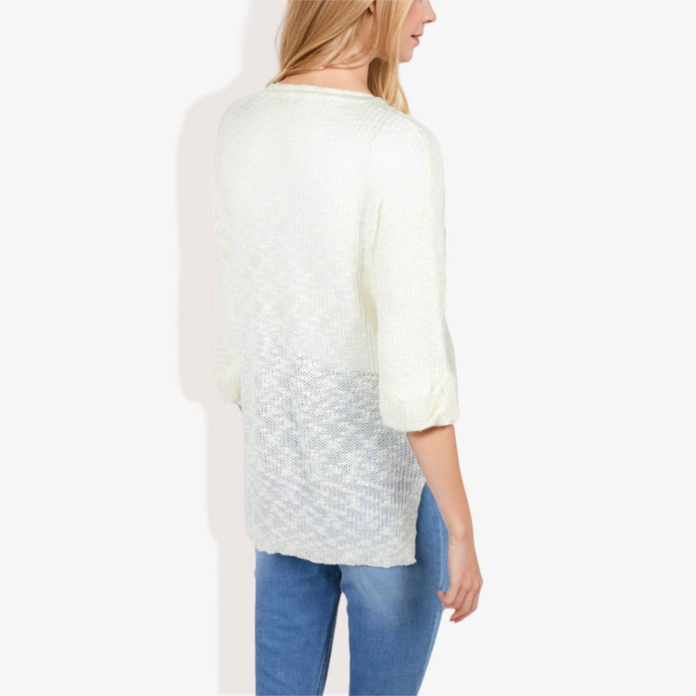 Lightweight Long Sleeve Knit Top with Notch Neck and Rolled Cuffs