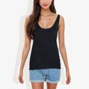 Black Large Sleeveless Knit Tank Top with Scoop Neck