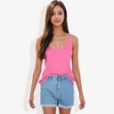 Pink Large Sleeveless Knit Tank Top with Scoop Neck