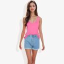 Pink Large Sleeveless Knit Tank Top with Scoop Neck