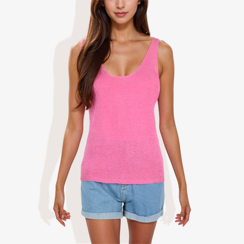 Sleeveless Knit Tank Top with Scoop Neck