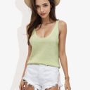 Green Large Sleeveless Knit Tank Top with Scoop Neck