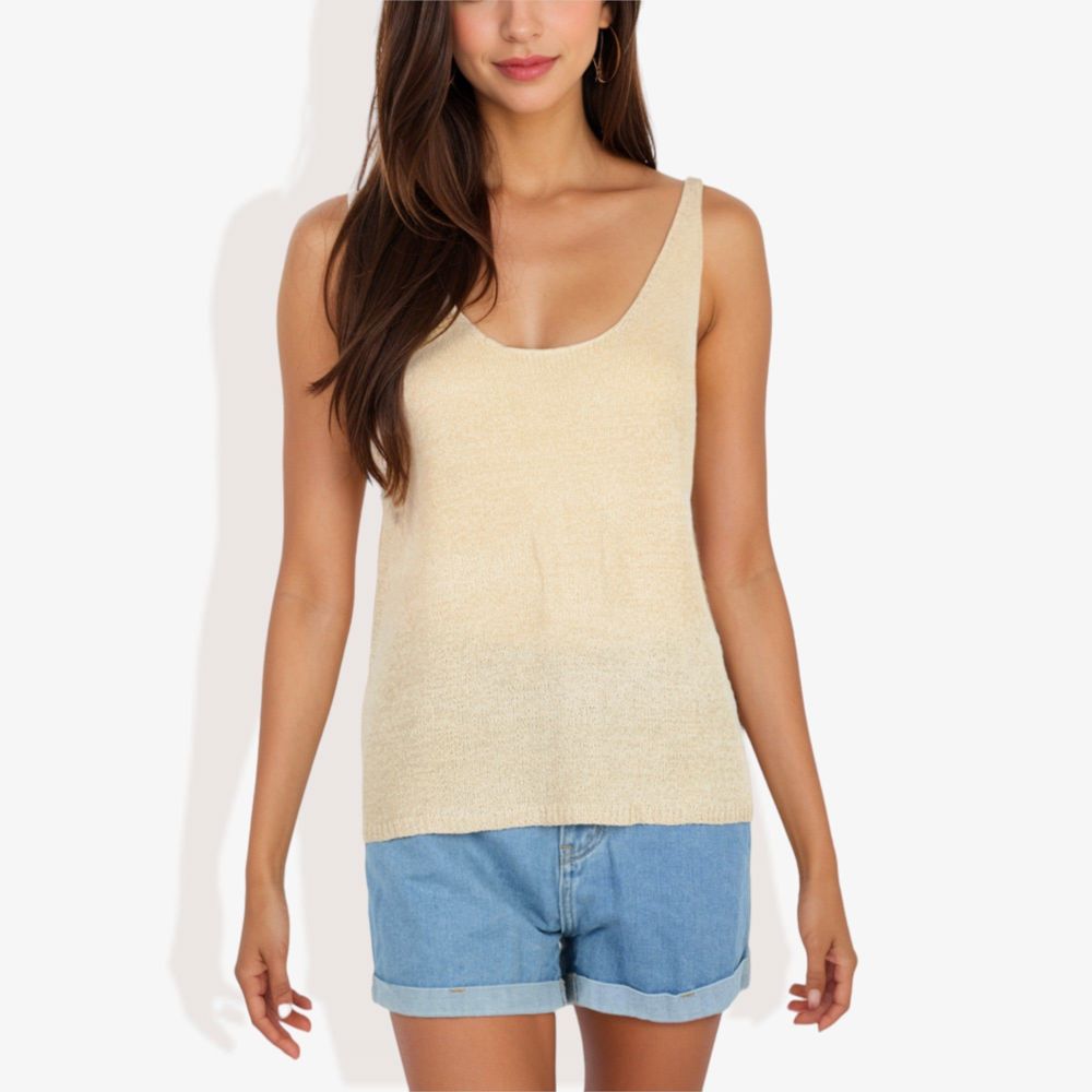 Sleeveless Knit Tank Top with Scoop Neck