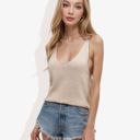 Beige Medium Sleeveless Knit Tank Top with Scoop Neck