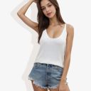 White Large Sleeveless Knit Tank Top with Scoop Neck