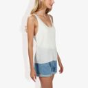 White Large Sleeveless Knit Tank Top with Scoop Neck