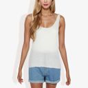 White Medium Sleeveless Knit Tank Top with Scoop Neck