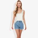 White Medium Sleeveless Knit Tank Top with Scoop Neck