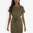  Short Sleeve Casual Dress with Waist Tie Comfortable and Versatile Design Perfect for Everyday Wear