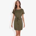  Short Sleeve Casual Dress with Waist Tie Comfortable and Versatile Design Perfect for Everyday Wear