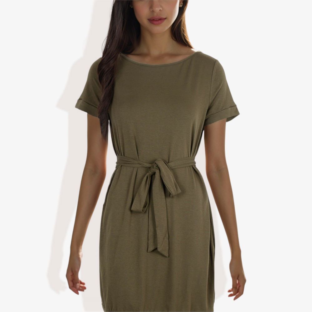 Short Sleeve Casual Dress with Waist Tie Comfortable and Versatile Design Perfect for Everyday Wear