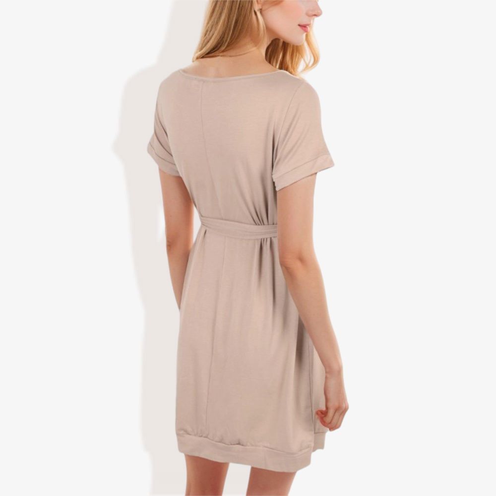 Short Sleeve Casual Dress with Waist Tie Comfortable and Versatile Design Perfect for Everyday Wear