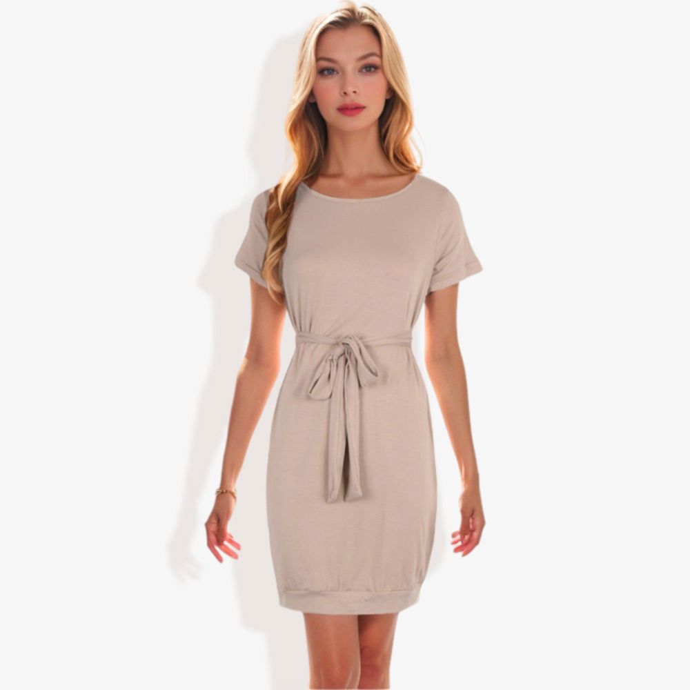 Short Sleeve Casual Dress with Waist Tie Comfortable and Versatile Design Perfect for Everyday Wear