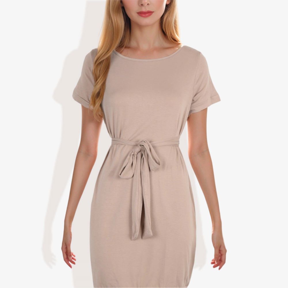 Short Sleeve Casual Dress with Waist Tie Comfortable and Versatile Design Perfect for Everyday Wear