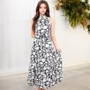  Floral Bold Print Halter Neck Tiered Ruffle Maxi Dress