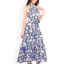 Blue Large Floral Bold Print Halter Neck Tiered Ruffle Maxi Dress