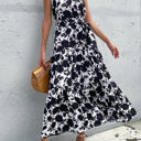 White Large Floral Bold Print Halter Neck Tiered Ruffle Maxi Dress