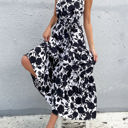 White Large Floral Bold Print Halter Neck Tiered Ruffle Maxi Dress