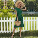 Green Large Cap Sleeve Midi Dress with Polka Dot Print and Tie Waist Detail