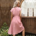 Pink Large Cap Sleeve Midi Dress with Polka Dot Print and Tie Waist Detail