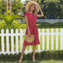 Red Large Cap Sleeve Midi Dress with Polka Dot Print and Tie Waist Detail