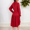  High Neck Tiered Swing Dress with Long Sleeves