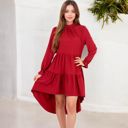  High Neck Tiered Swing Dress with Long Sleeves