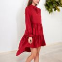  High Neck Tiered Swing Dress with Long Sleeves