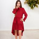  High Neck Tiered Swing Dress with Long Sleeves