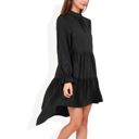 Black Large High Neck Tiered Swing Dress with Long Sleeves