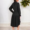 Black Large High Neck Tiered Swing Dress with Long Sleeves