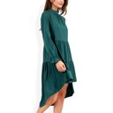 Green Large High Neck Tiered Swing Dress with Long Sleeves